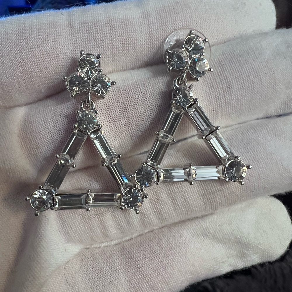 Nolan Miller Vintage Vintage Rhinestone Triangle Drop Dangle Earrings Signed